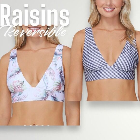 Raisins, Pacifica Reversible Island Bikini Top, Gingham Checkers, Women’s Small - Picture 1 of 13